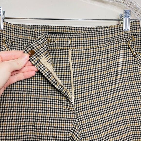 ZARA Basic Tan Plaid Skinny Pant Ruffle Pockets Medium - Picture 6 of 11